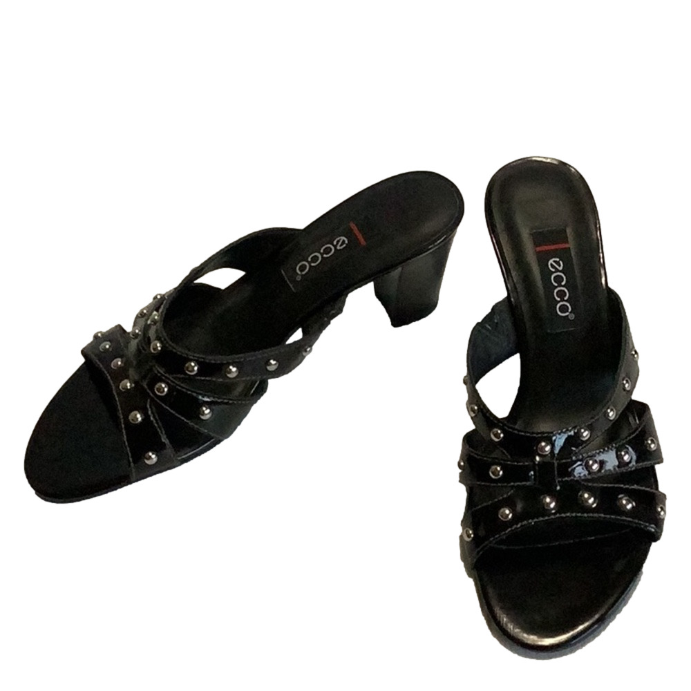 ECCO Black Patent‎ Leather Silver Stud Mules Edgy Grunge Y2K Size 37 - Picture 4 of 16